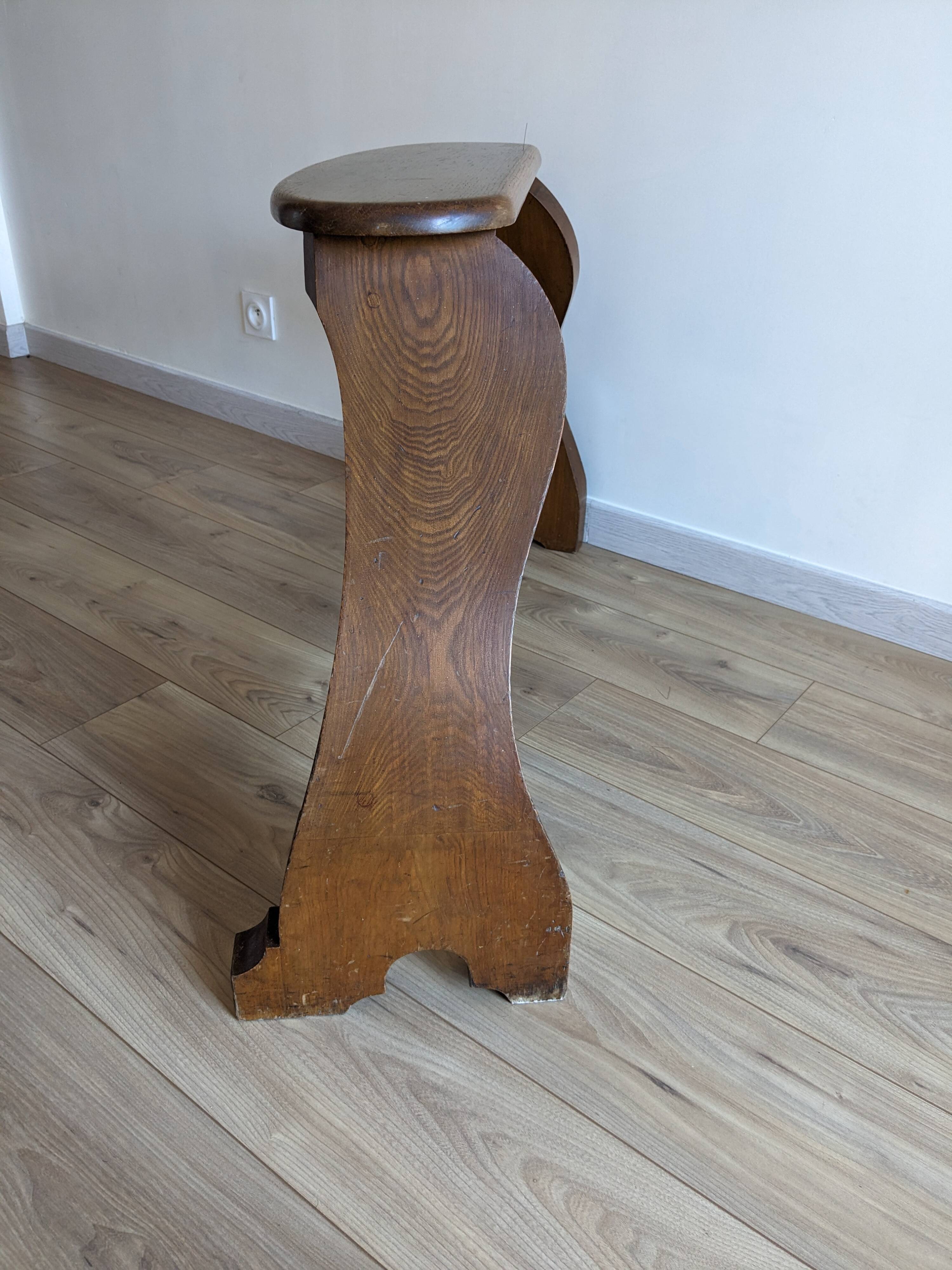 Old church organ bench in Art Nouveau style made of solid oak.