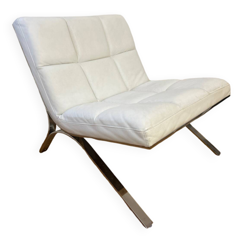 Fauteuil Design SKOOL Par Roche Bobois - Cuir Beige - Occasion