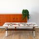 Ceramic coffee table, chrome and teak legs, Space Age, signed, 1970.