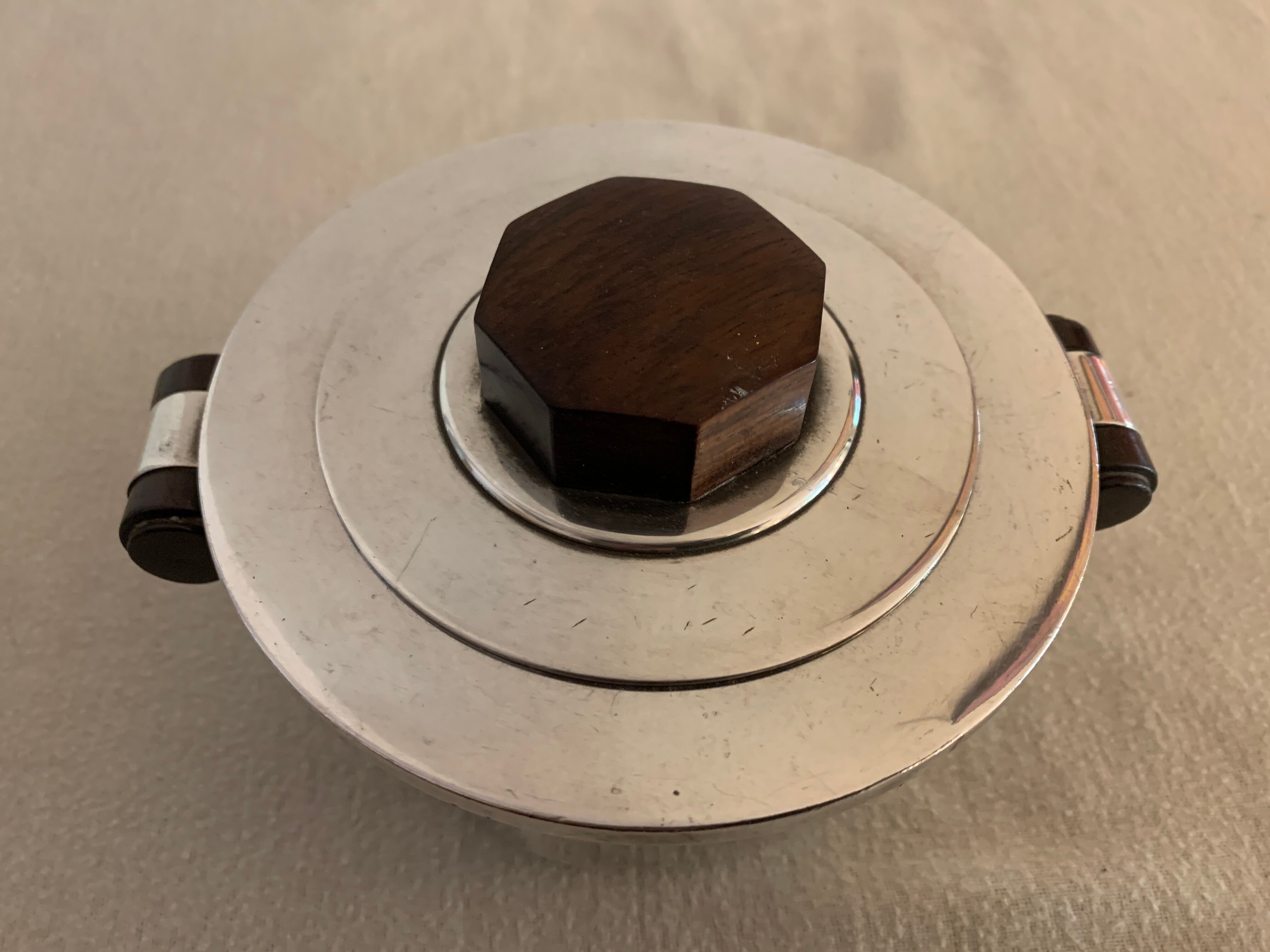 Luc Lanel silver metal and rosewood sugar for Christofle art deco