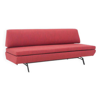 Red fabric sofa bed, 1960s