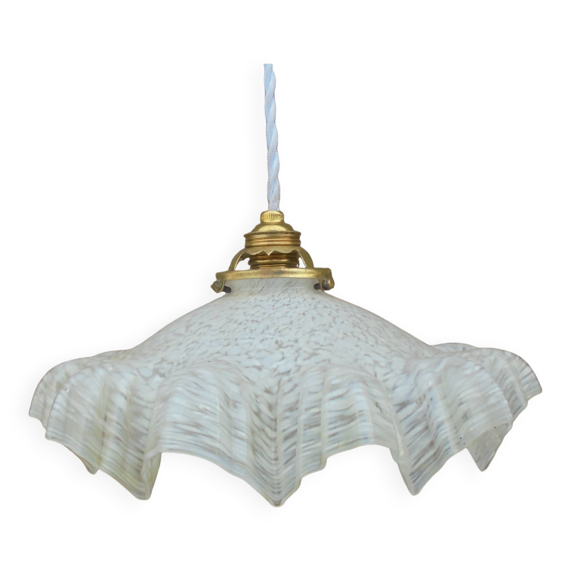 Suspension Opaline Plissée Décor Clichy MarbréPlafonnier porcelaine fil neuf