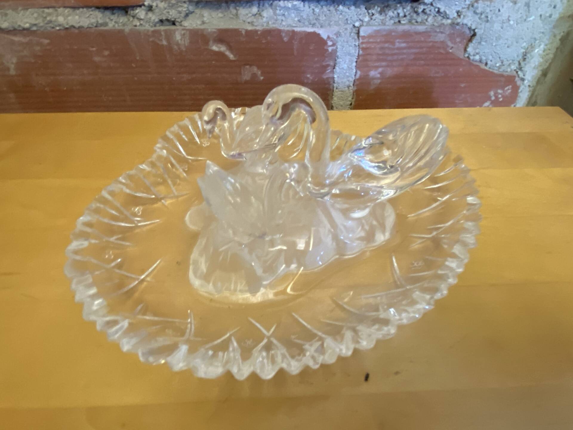 Vintage Heart-Shaped Crystal Dish by D'ARQUES with Swan Decoration #E0