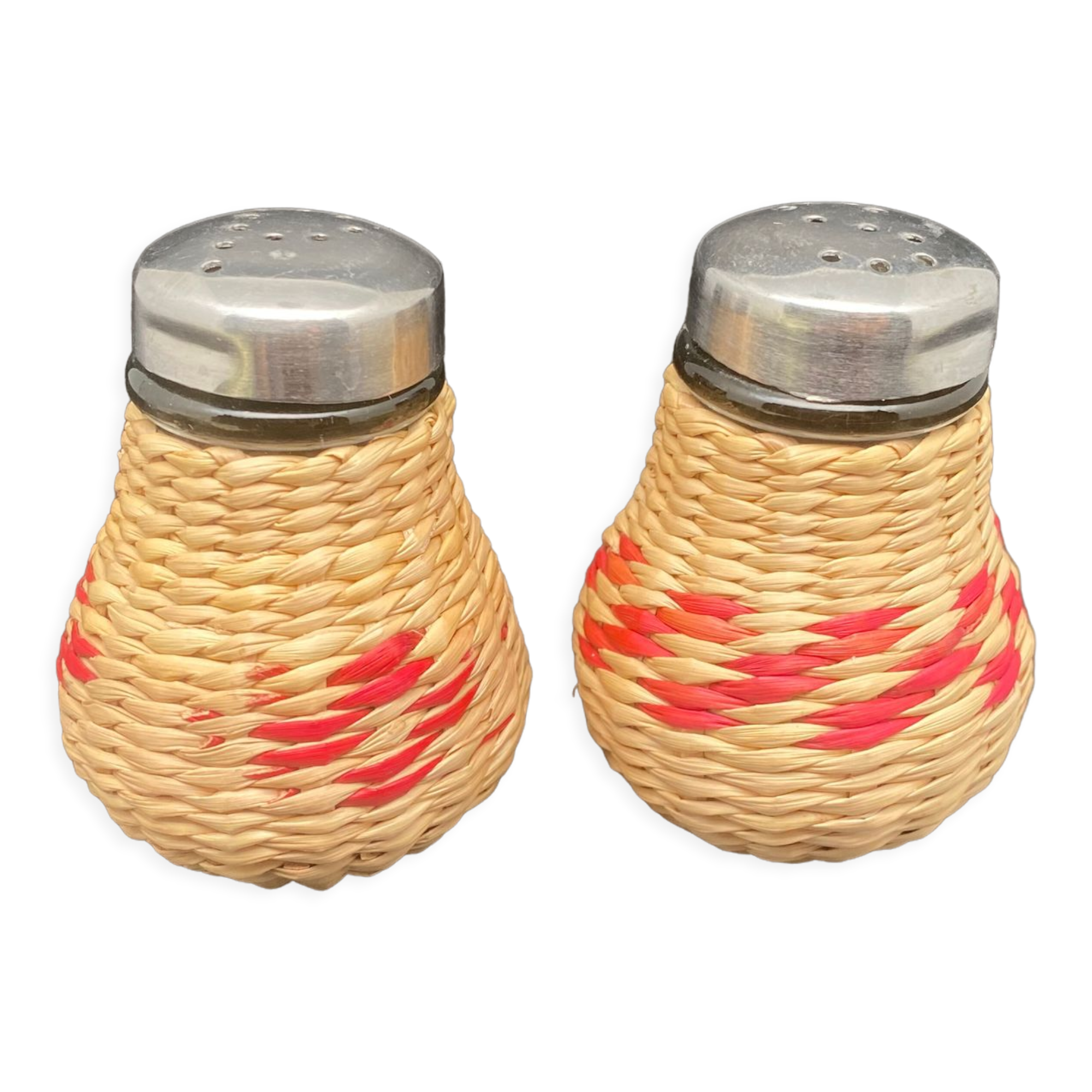 Duo salt & pepper shaker in glass and braided ossier