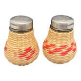 Duo salt & pepper shaker in glass and braided ossier