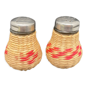 Duo salt & pepper shaker in glass and braided ossier