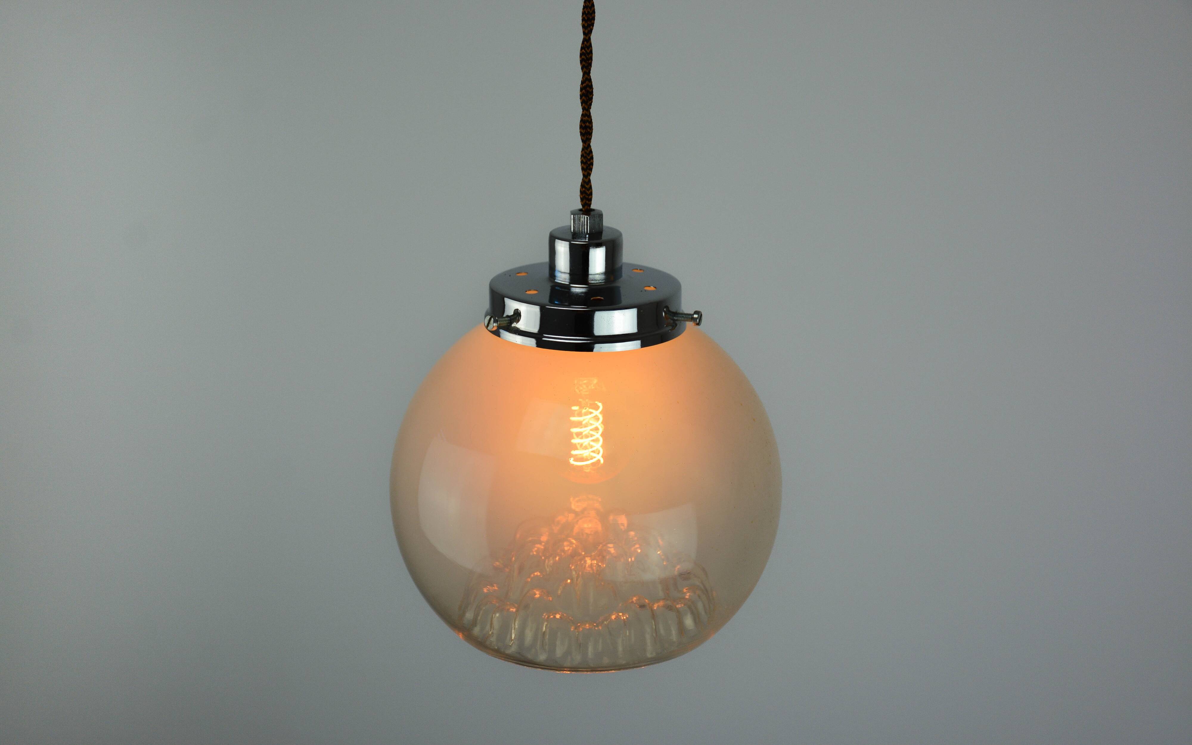 Mid-Century Italian Chrome and Murano Glass Pendant Lamp