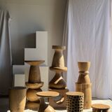 Coffee table, or openwork cubic stool in natural monoxyle mango wood H40.