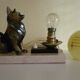 Table lamp, art deco, marble, opaline, bronze patinated metal decoration, switch