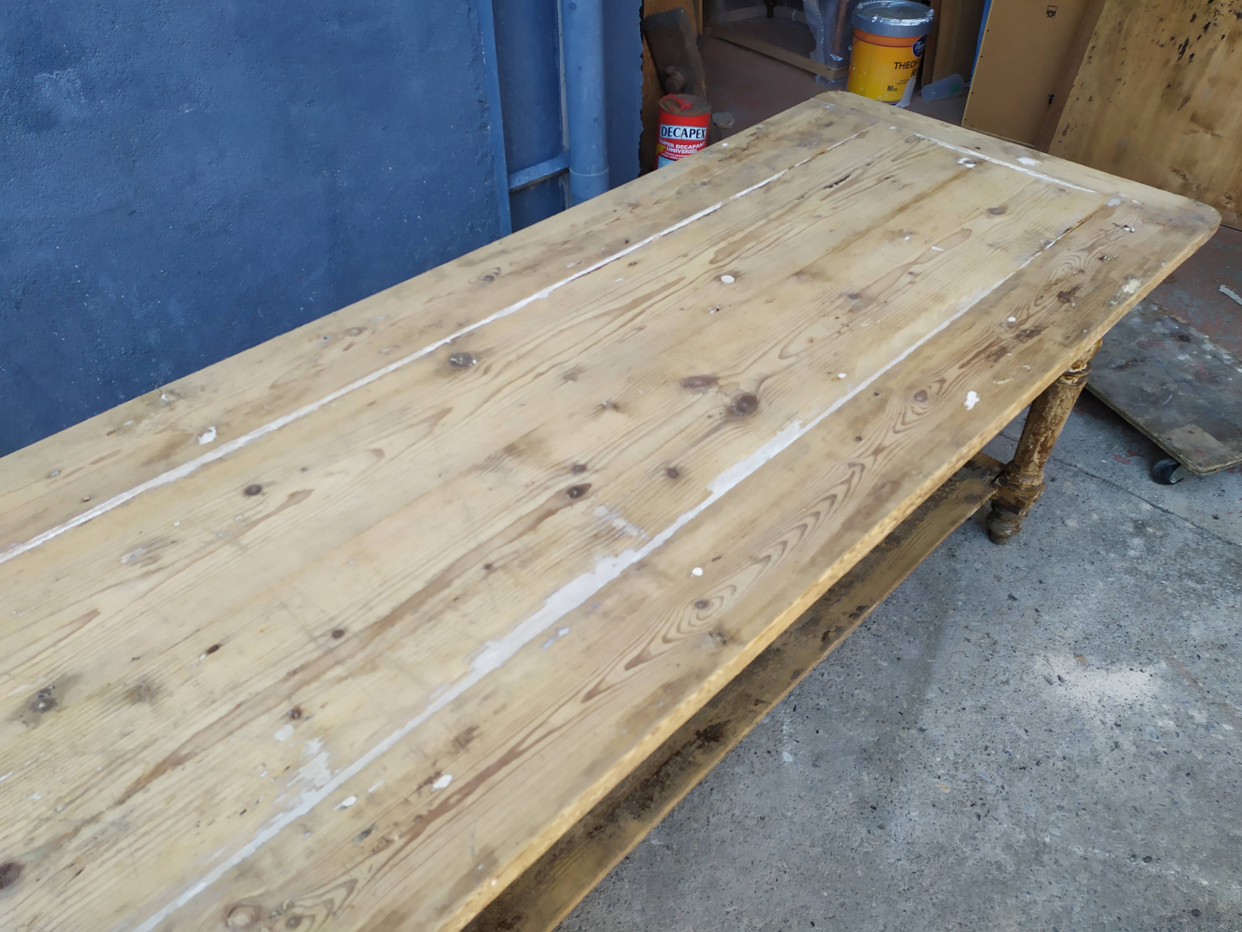 Table de métier drapière sapin décapé 3m