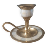 Cellar rat candle holder in brass and mother-of-pearl