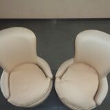 Paire de fauteuils crapaud ivoire rayé