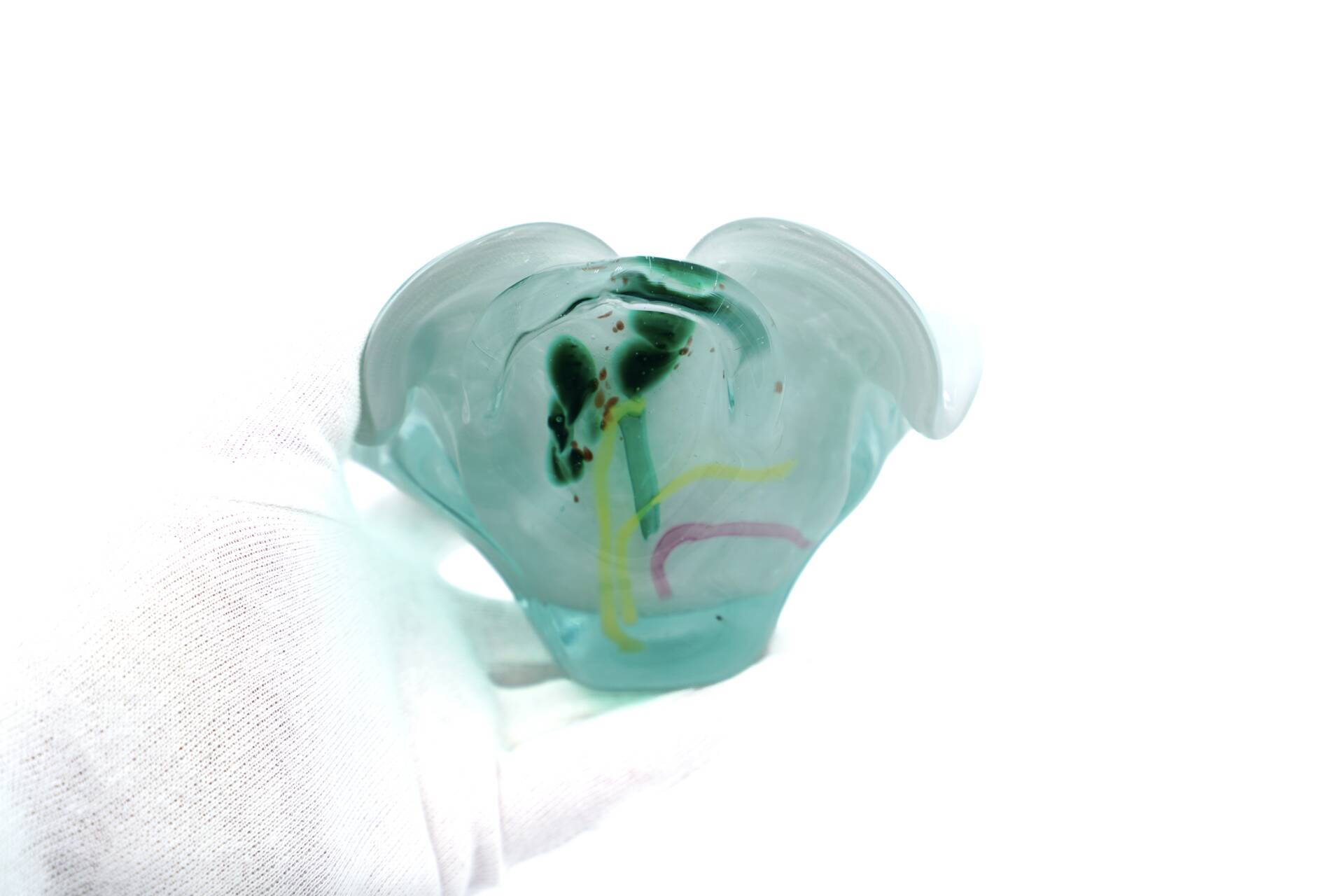 Coupe Studio Glass signed Lubomir Hora Blown Glass Polychrome 80s