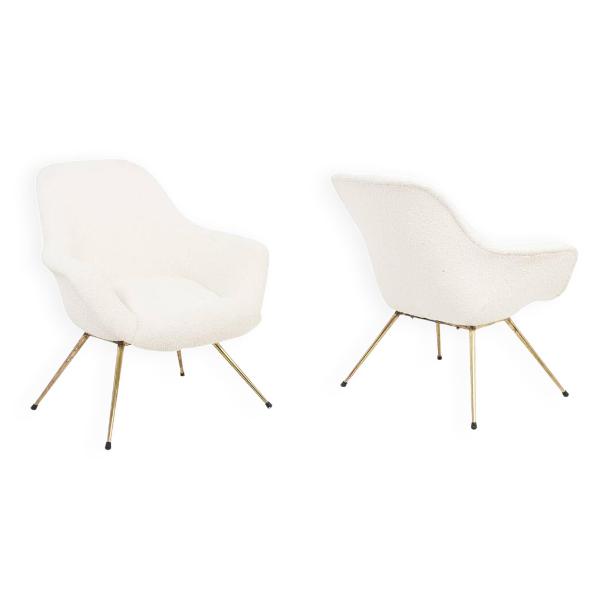 Pair of cocktail armchairs in gilded brass. 1960s.