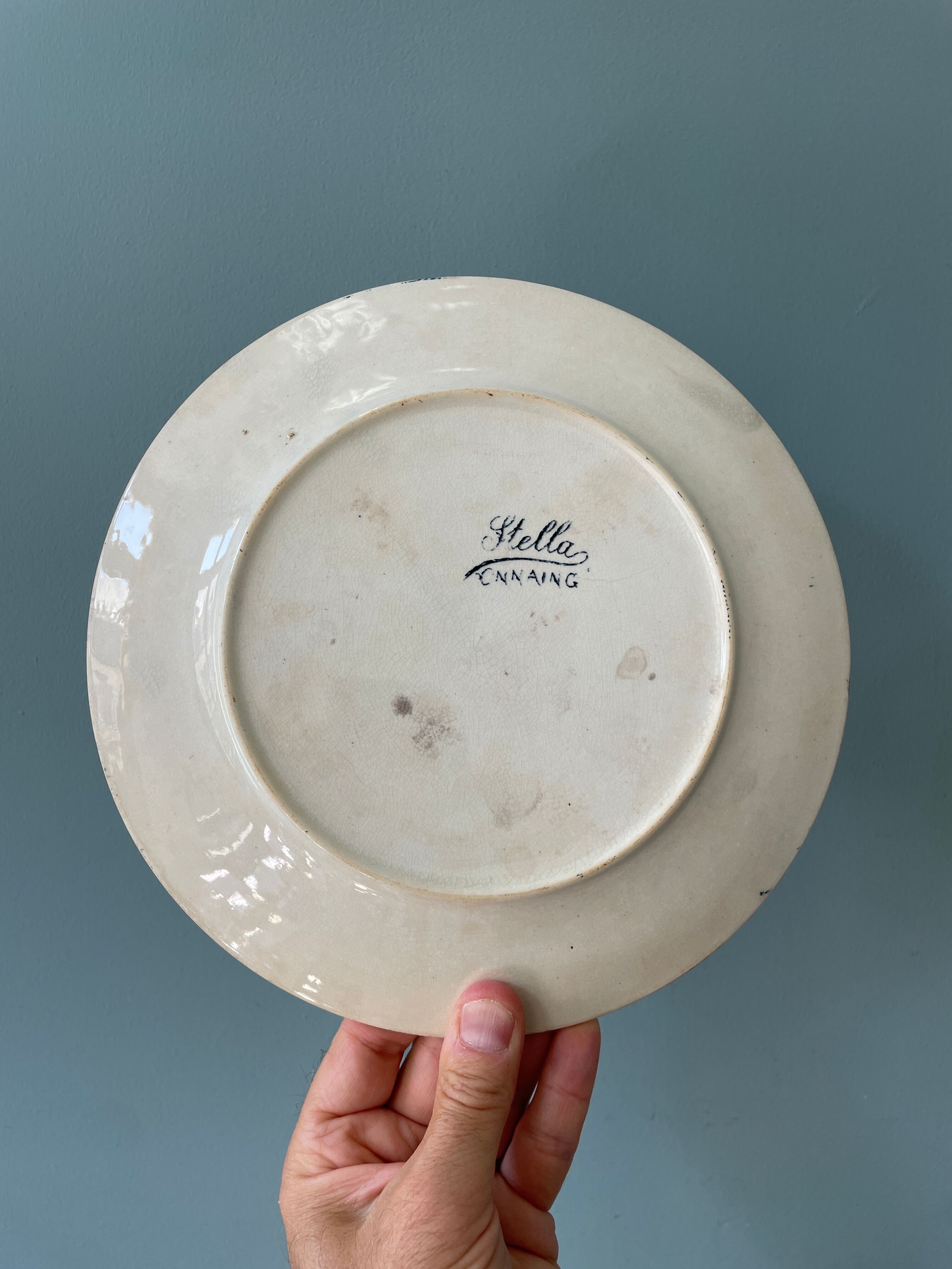 Set of 8 flat plates 19th century Terre de Fer, “Stella” Onnaing earthenware