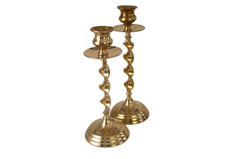Pair of mid-century twisted metal candle holders