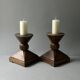 Pair of solid wood candlesticks, sculpted, brutalist