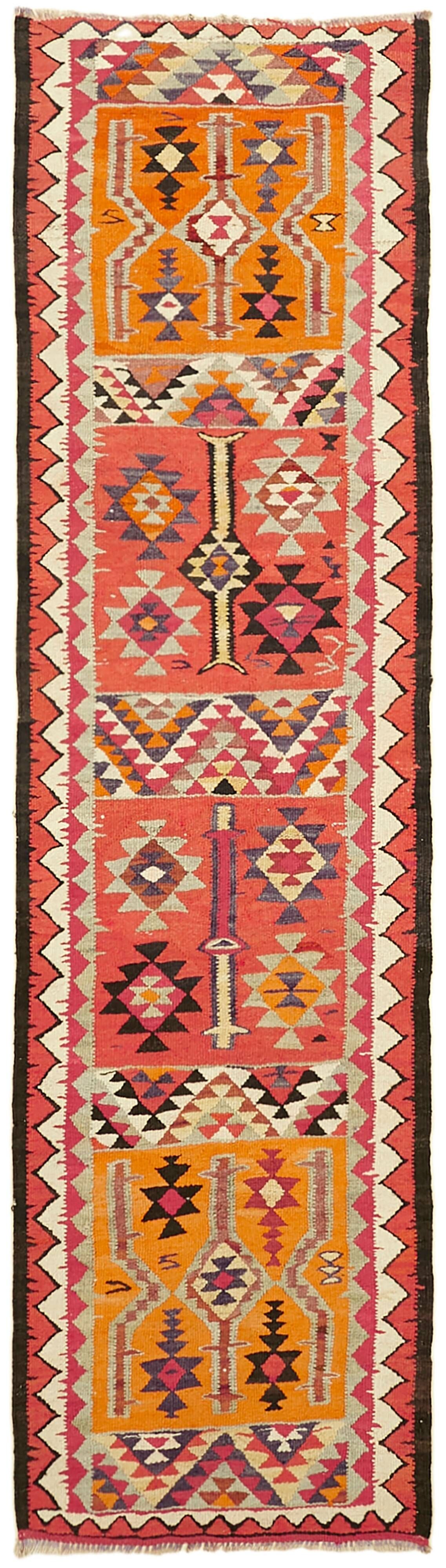 Turkish Handwoven Vintage Herki Kilim 93 cm x 340 cm