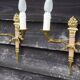 Vintage French Empire Sconces: Gilt Bronze, Salmon Column Double Arm Light
