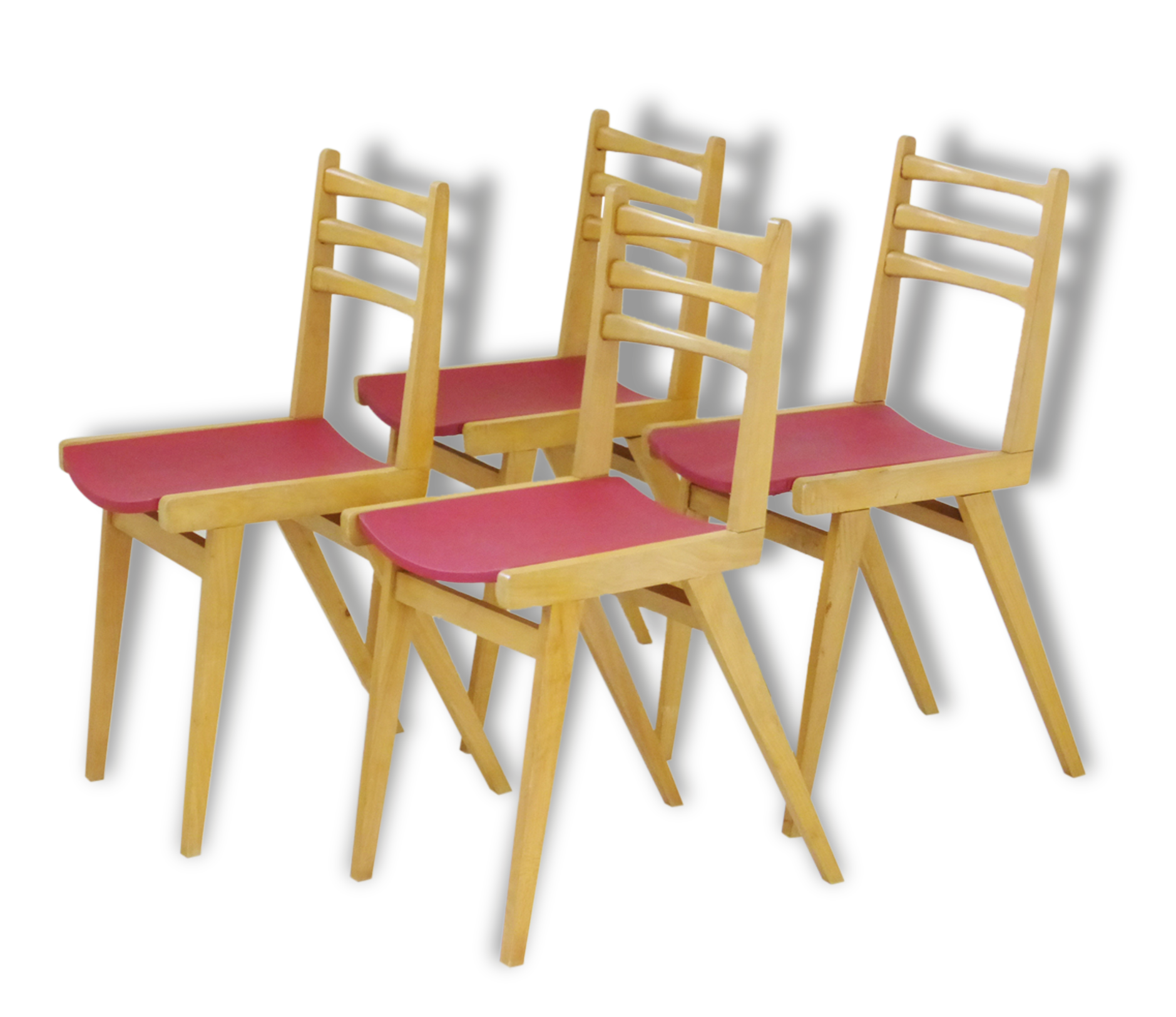 Set of 4 chairs Bistro zazu red vintage oak French mid-century modern chairs