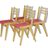 Set of 4 chairs Bistro zazu red vintage oak French mid-century modern chairs