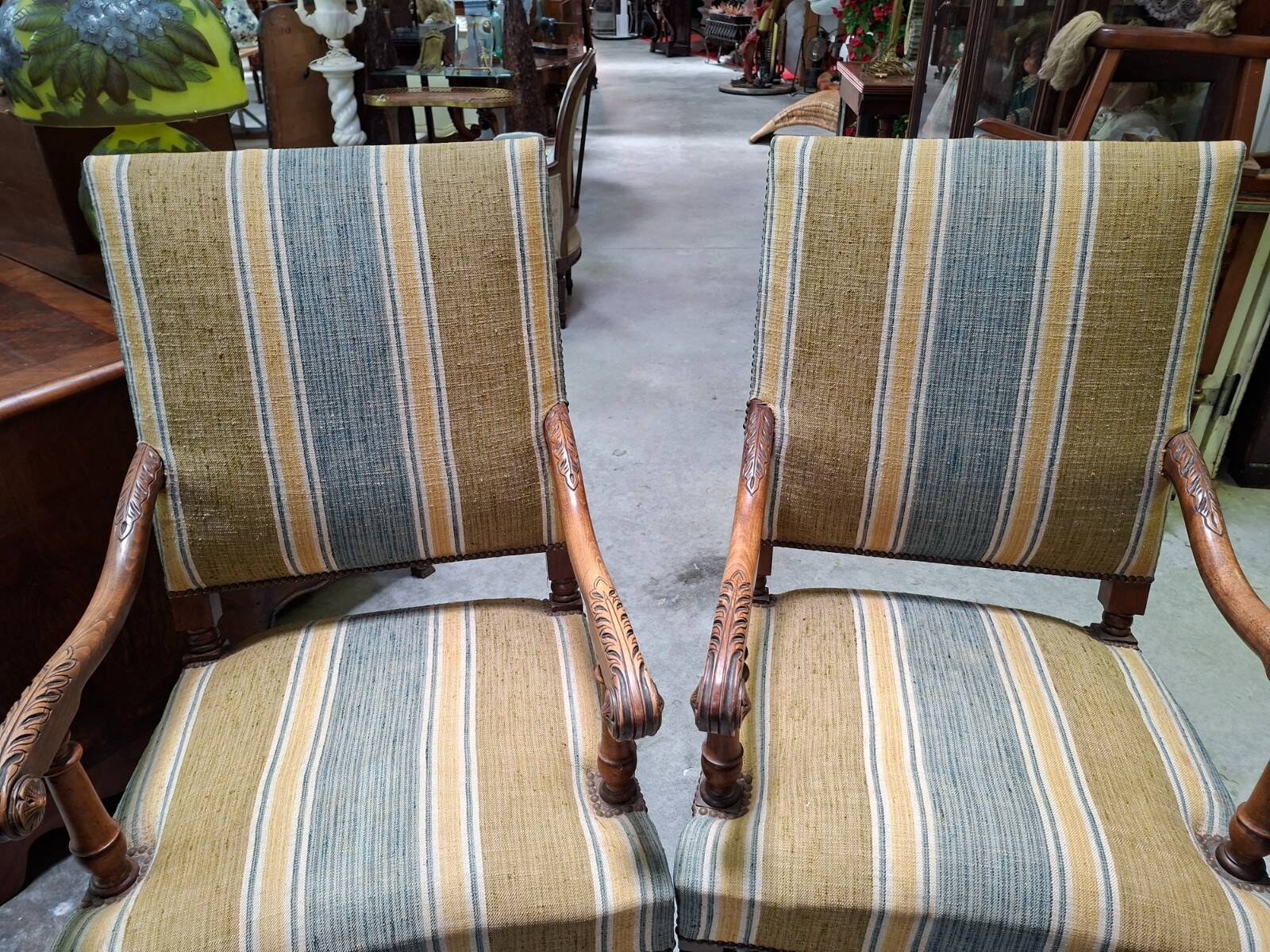 Pair of walnut armchairs – Louis XIII style – Turned and carved wood - X