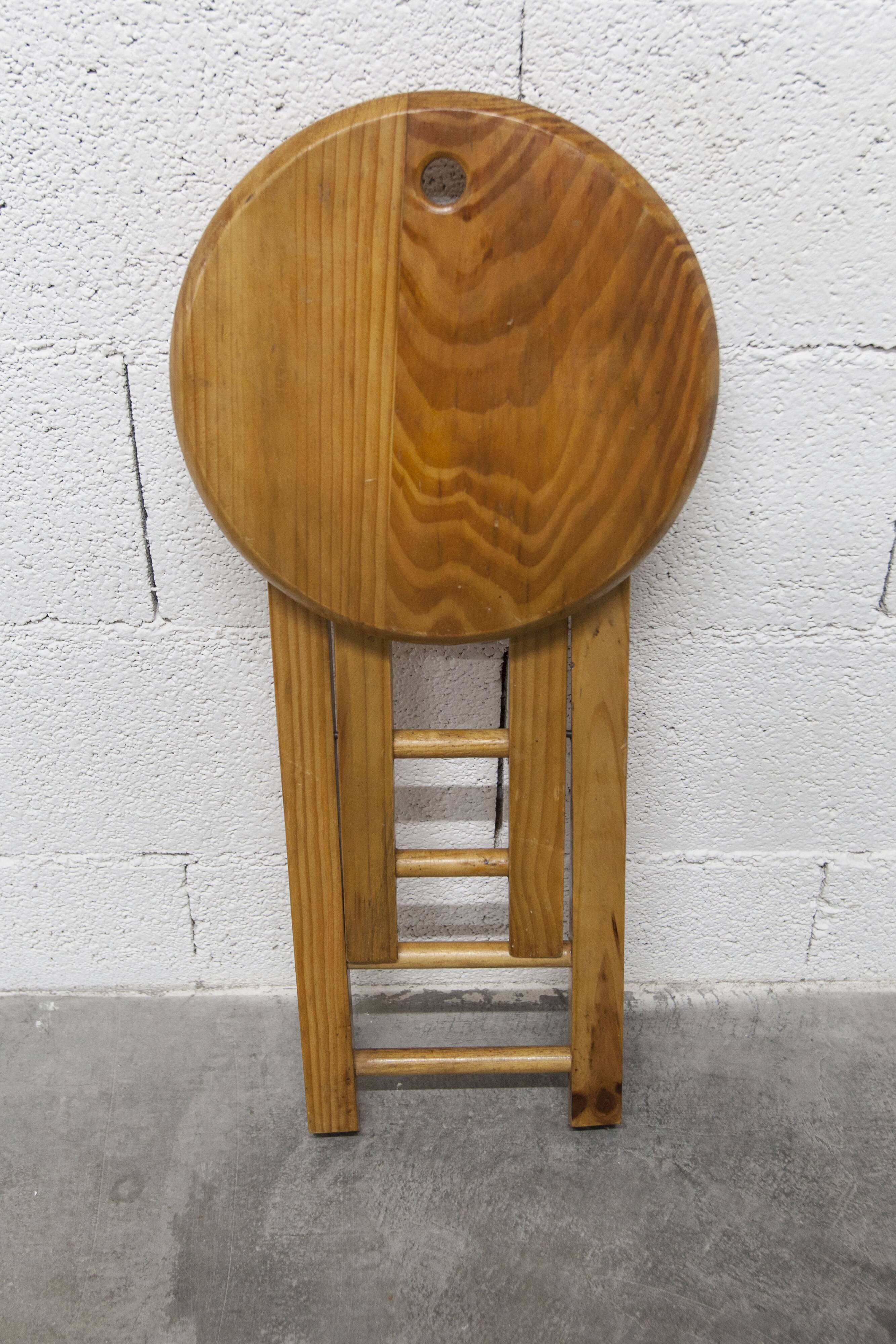 Folding stool by Roger Tallon in pine, 1960