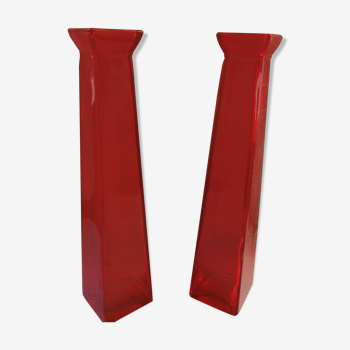 Paire de vases en verre rouge