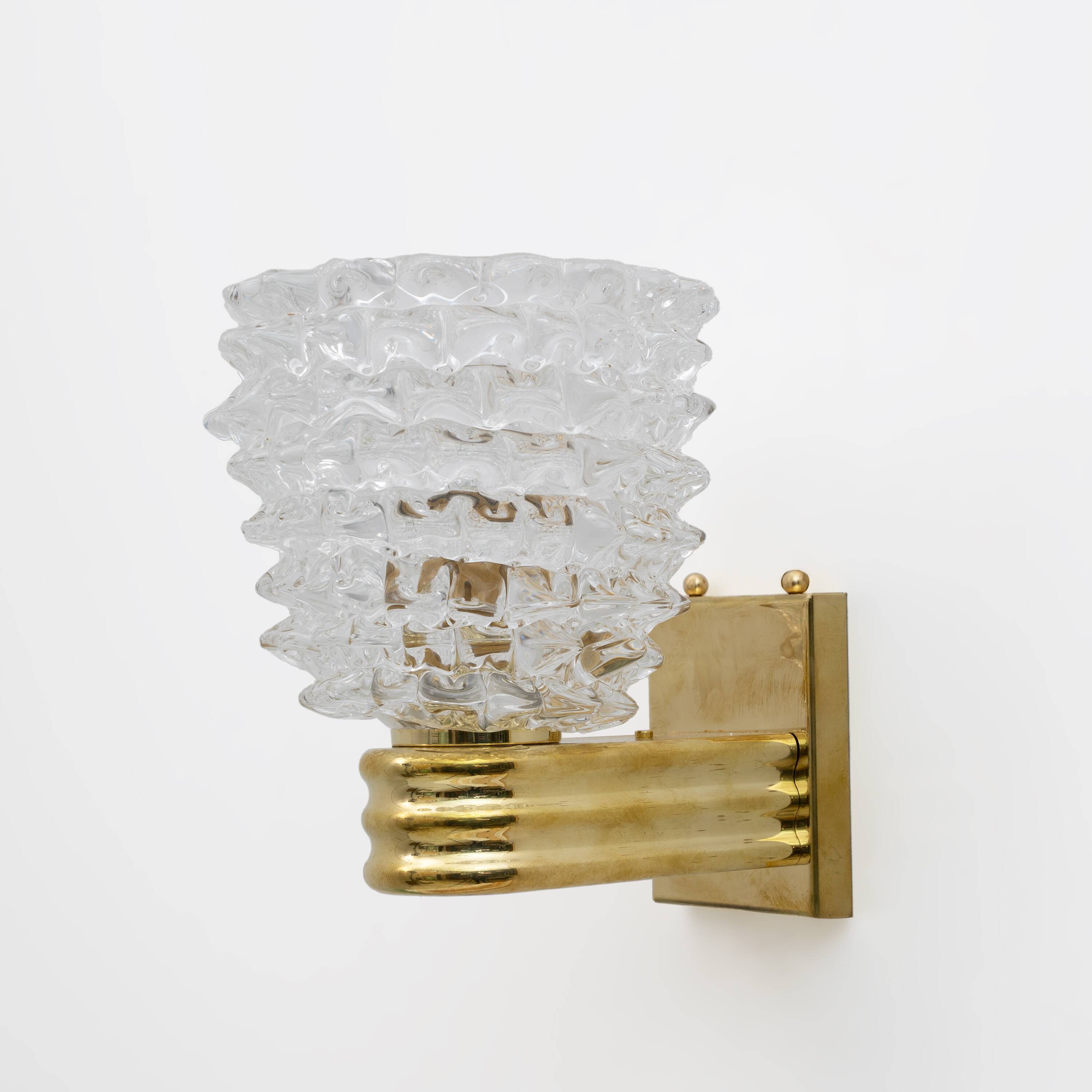 Art Dèco Style Brass and Rostrato Murano Glass Big Sconces