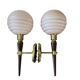 Pair of wall lights in wood, brass, and pink opaline.