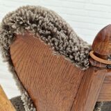 1960s, danish design, renovated-reupholstered high-back ear flap chair, sheepskin, oak wood