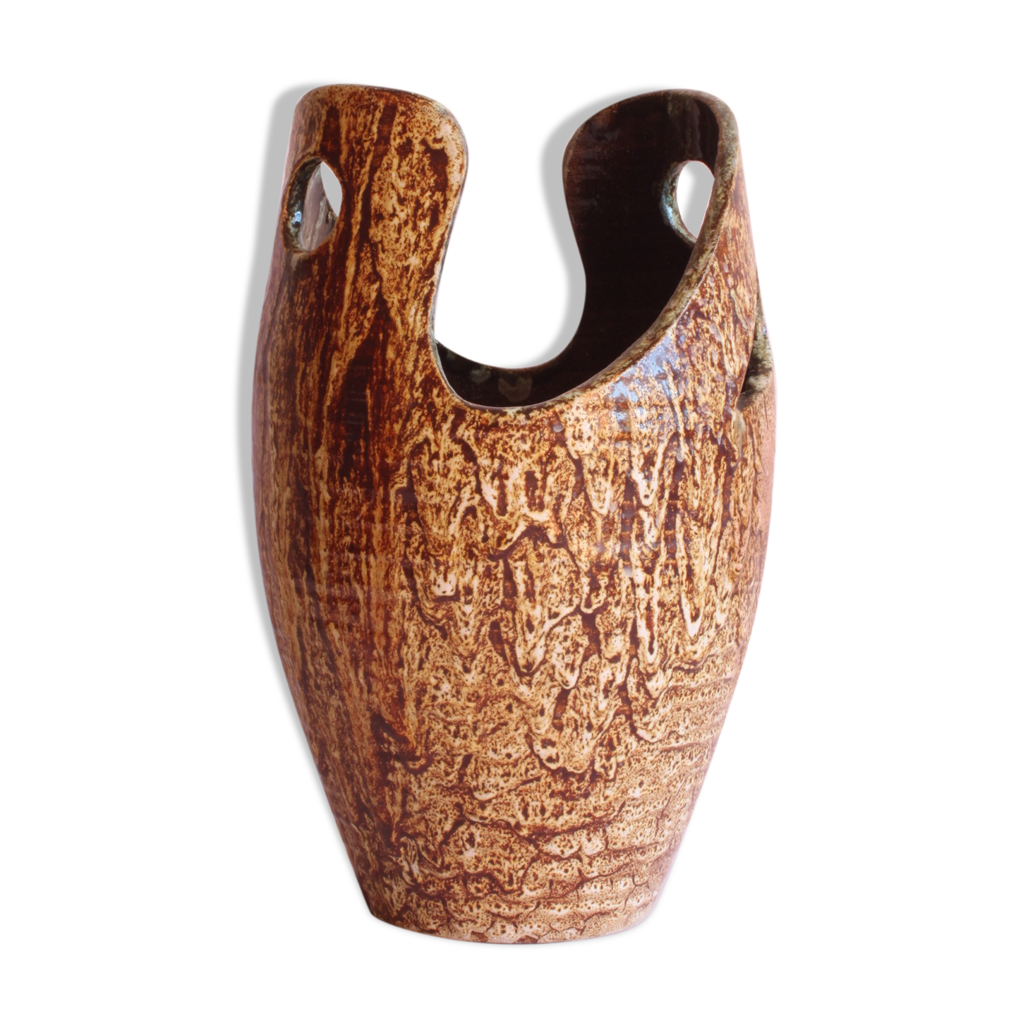 Freeform open worked vase by "Les potiers d'Accolay", France 1970s.
