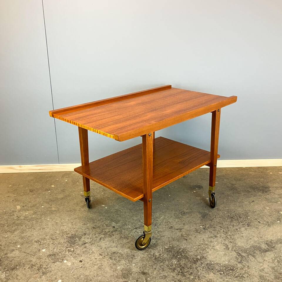 Rolling side table, serving trolley, teak, vintage from the 60s