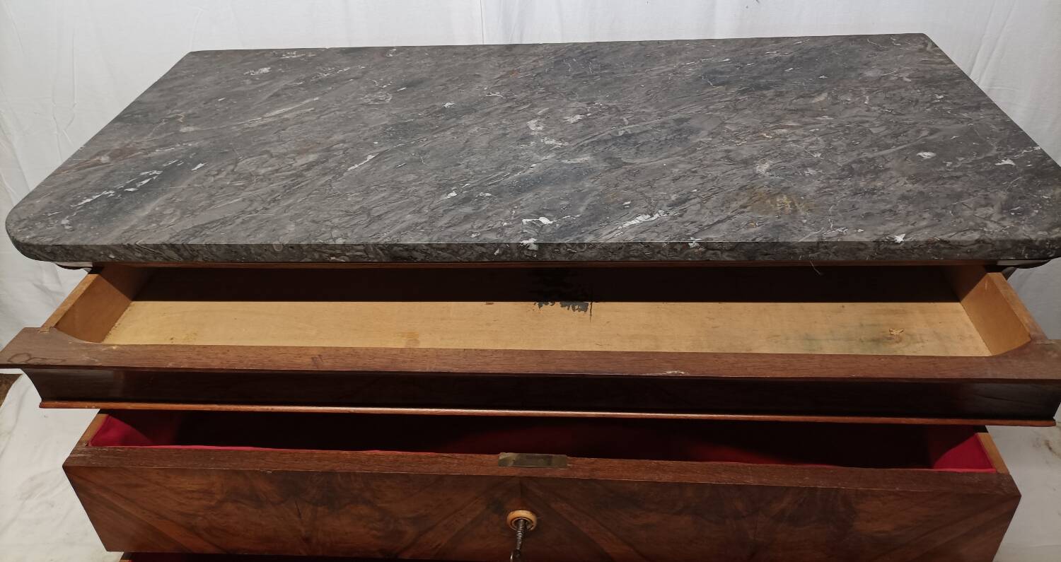 Antique Louis Philippe chest of drawers with 4 drawers and marble