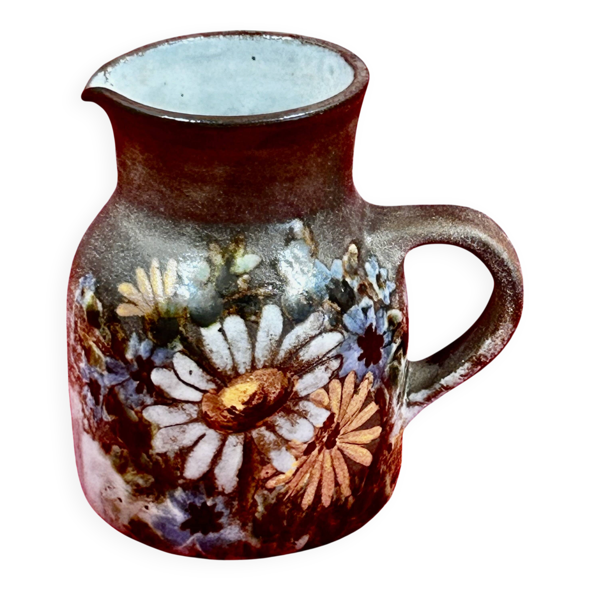 kostanda Vallauris Pichet à lait 1970 rare décor floral H 11,5 cm