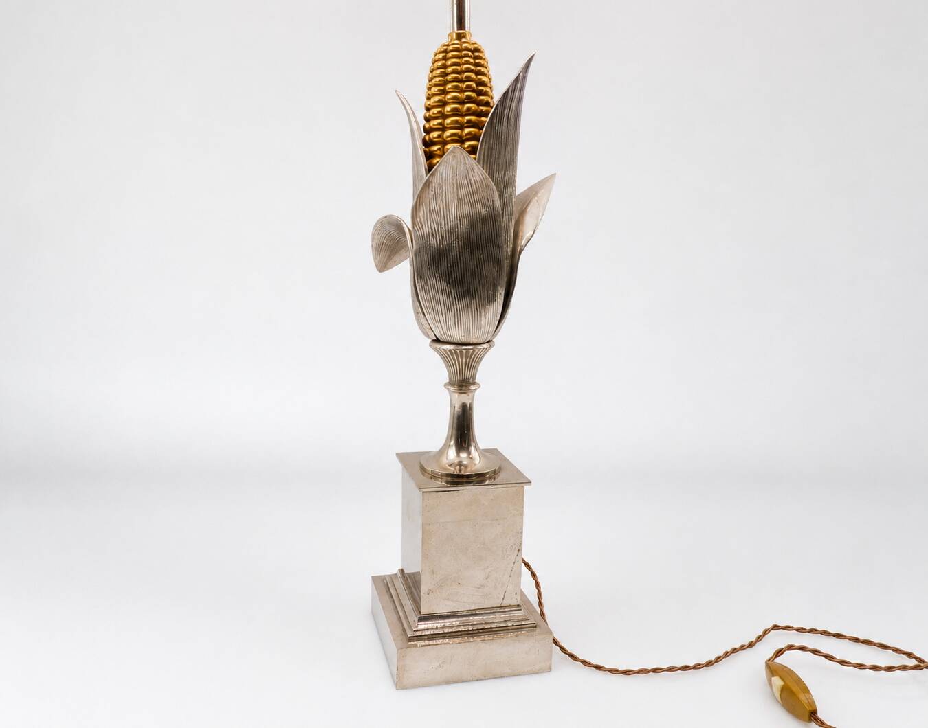 Lamp base Corn ears Maison Charles in silvered bronze 1970