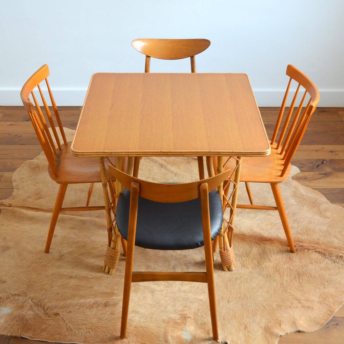 Vintage bamboo and rattan dining table 1960s