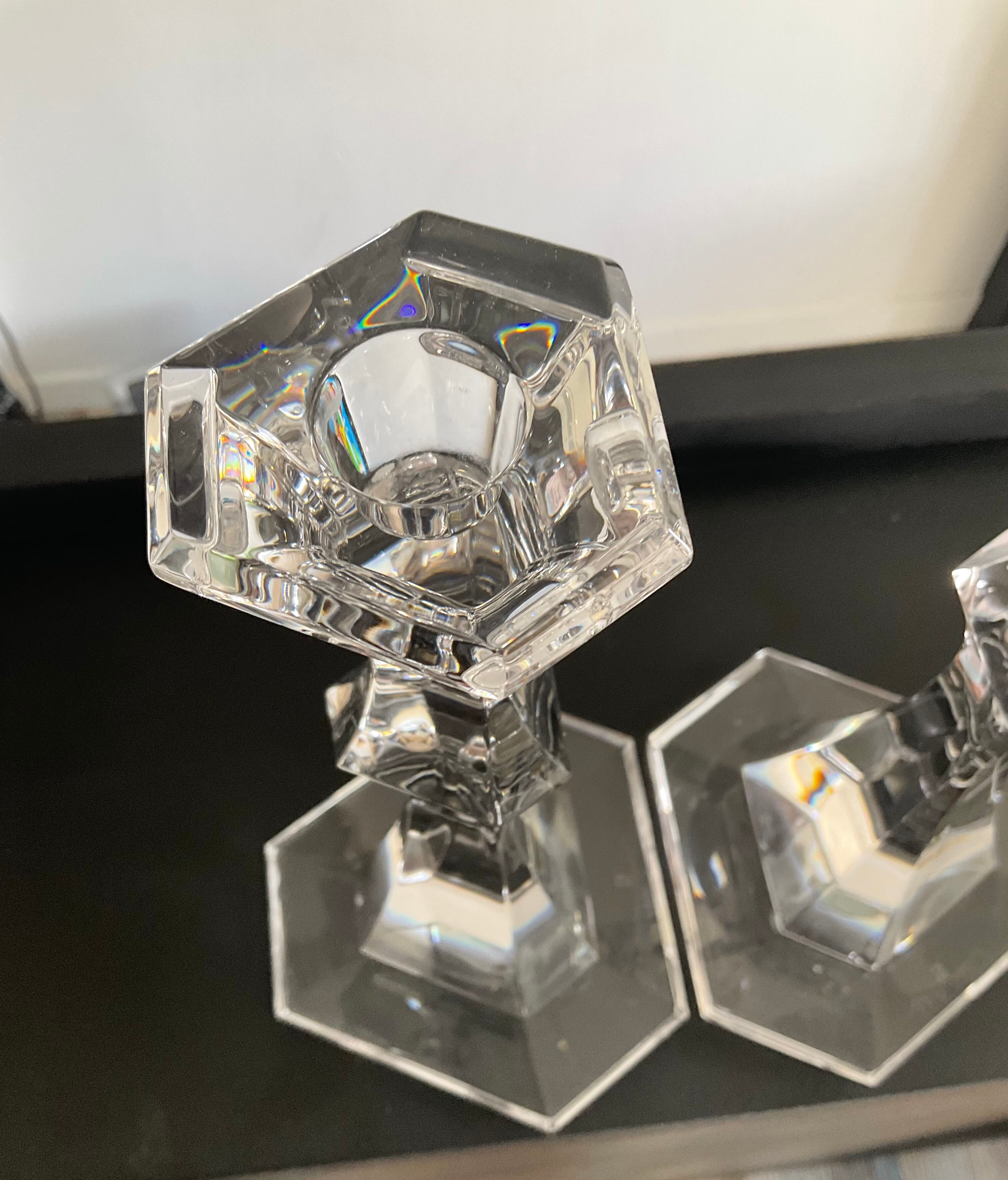 Paire de bougeoirs vintage en cristal Val Saint Lambert