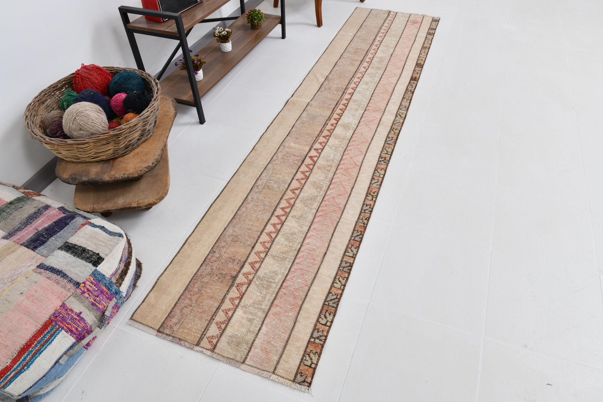2x10 Narrow Brown Beige Turkish Runner Rug, 69x301Cm