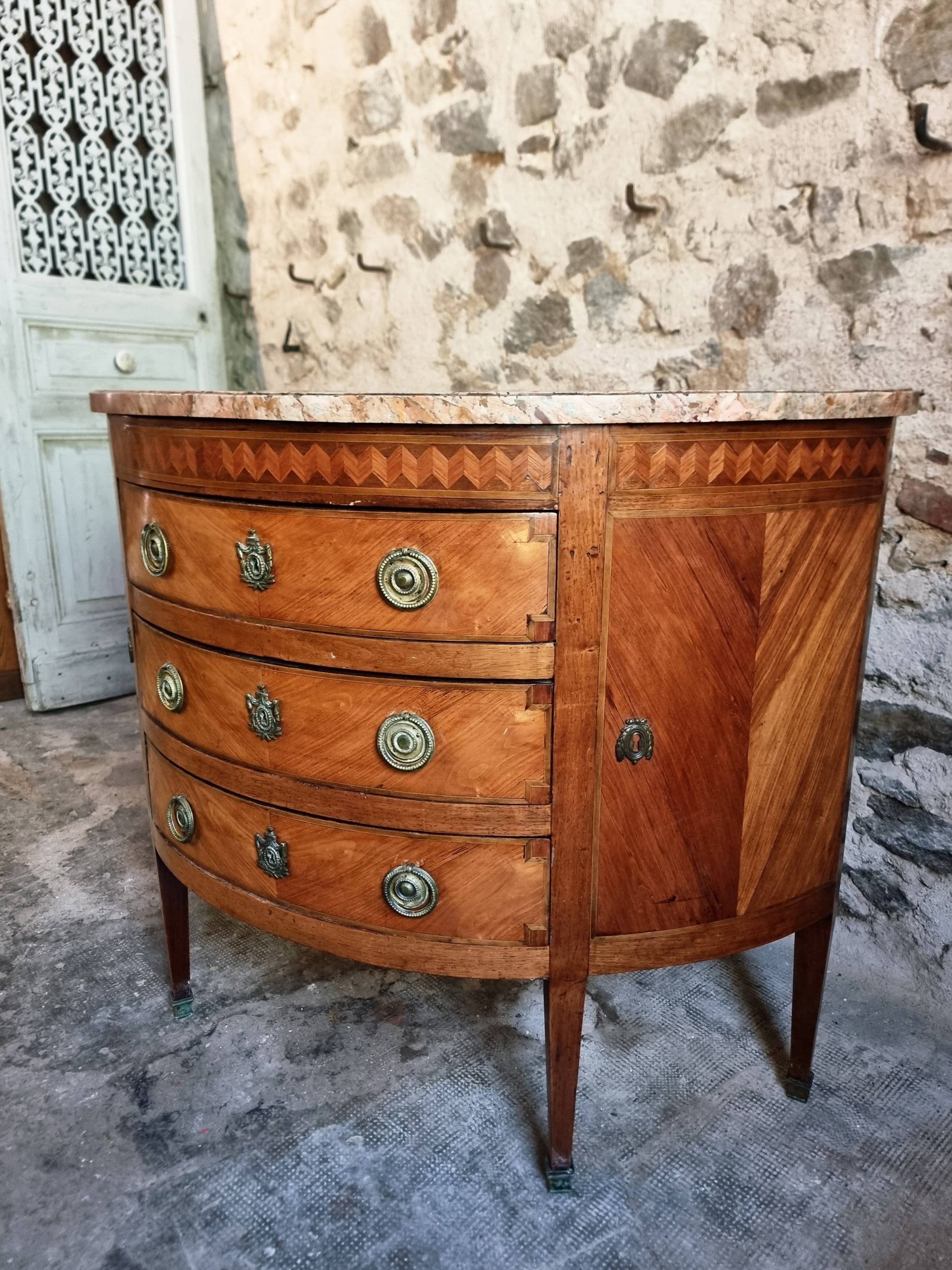 French antique demi-lune commode – Louis XVI with marble top