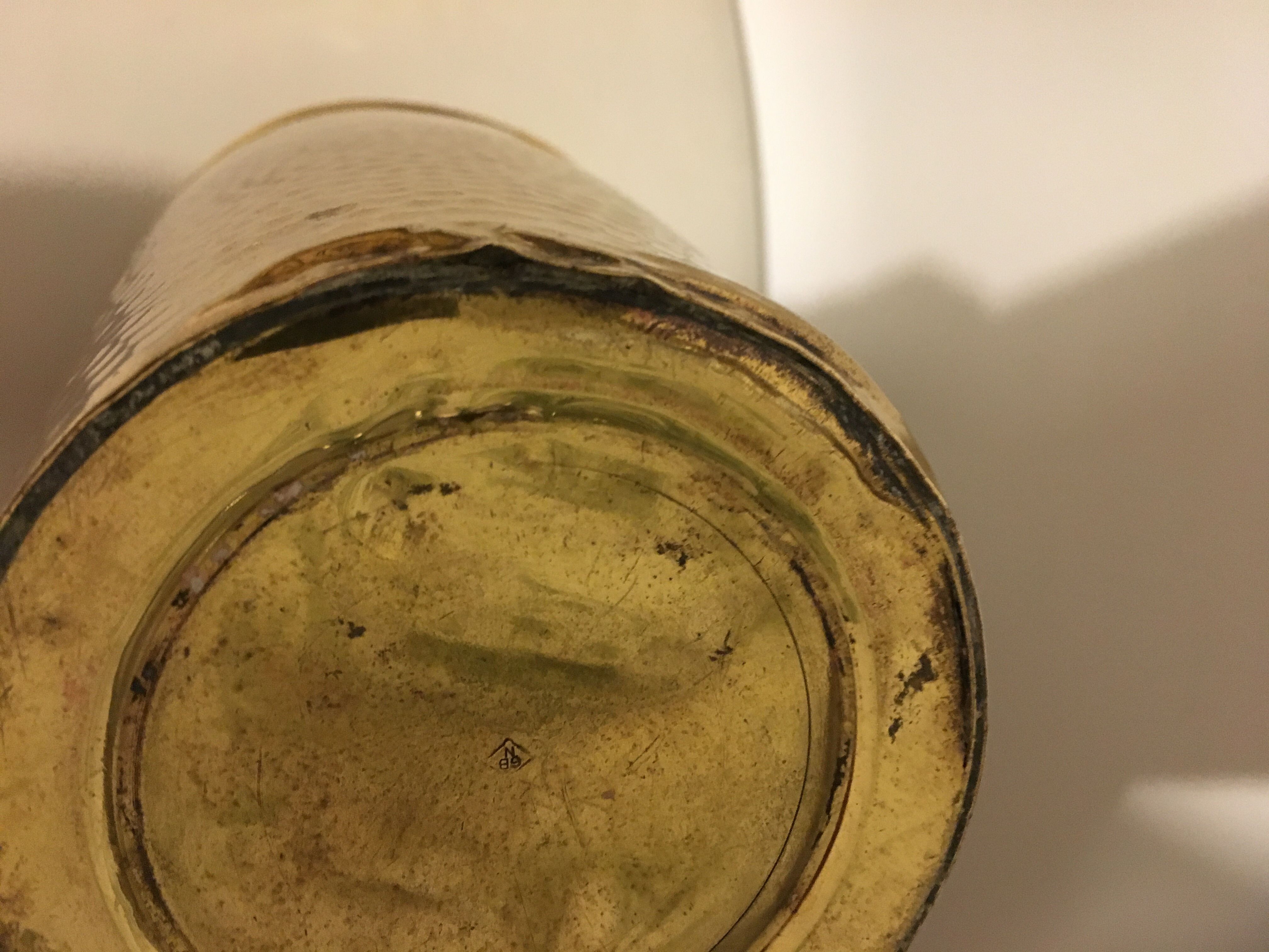 Yellow copper vase signed gbn art deco