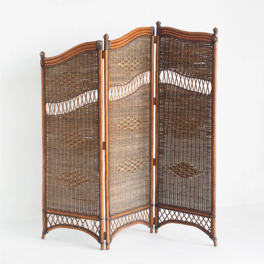 Vintage cane or rattan and wicker room divider. France, 1980s-90s