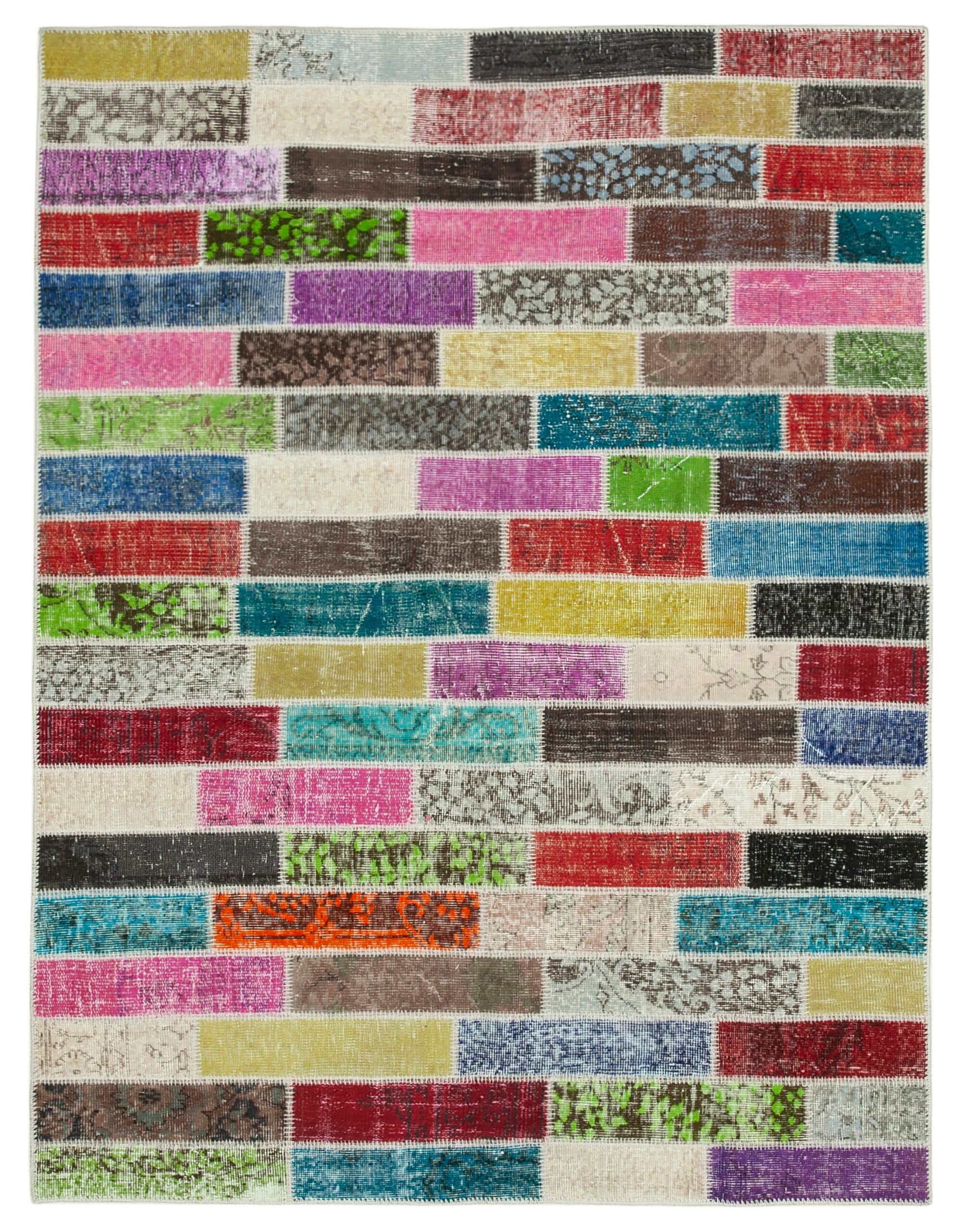 Handmade anatolian overdyed 176 cm x 227 cm multicolor patchwork carpet