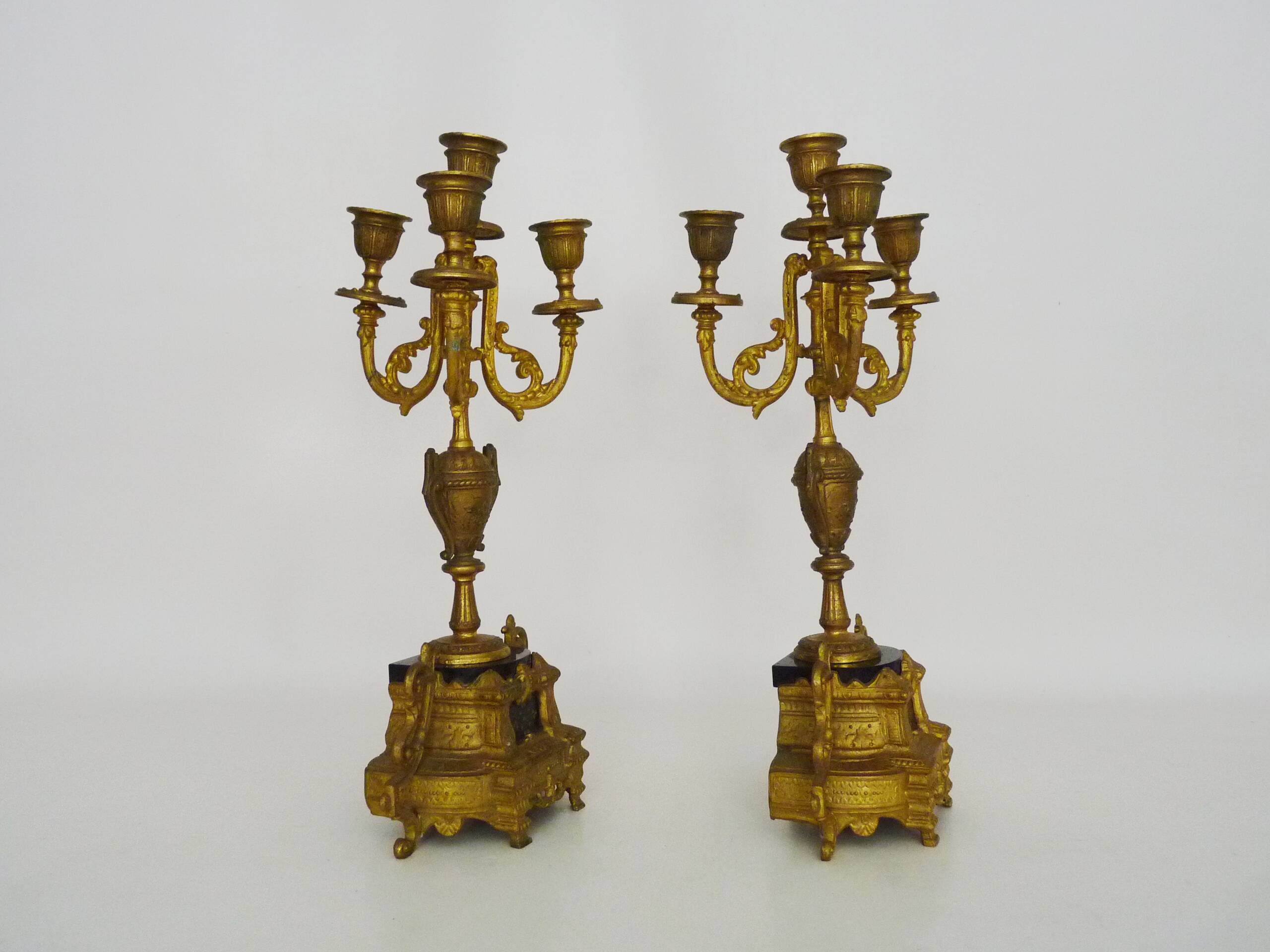 Paire de candélabres à 4 branches bronze et marbre style Napoléon III, XIXè