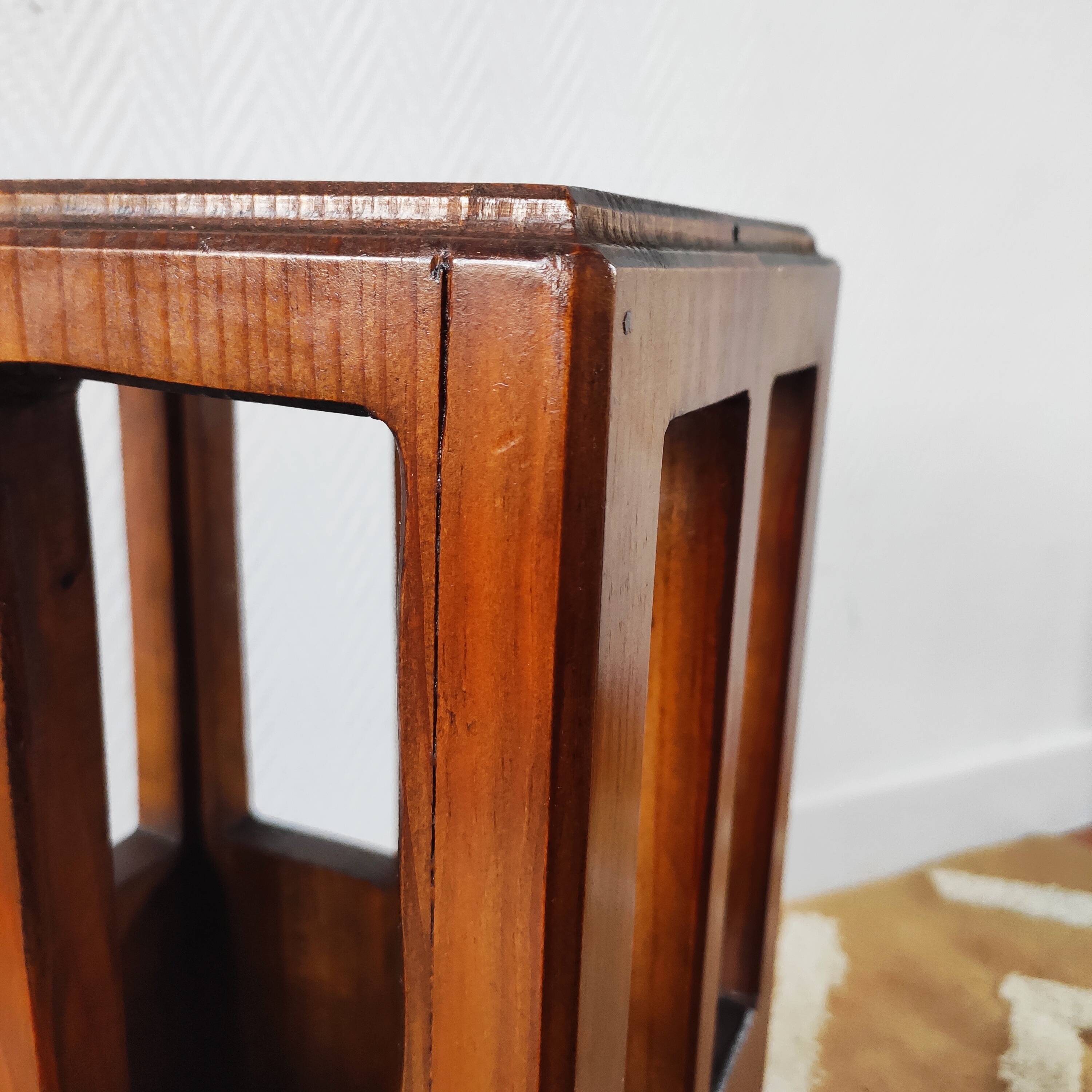 Vintage brutalist umbrella stand made of solid wood.