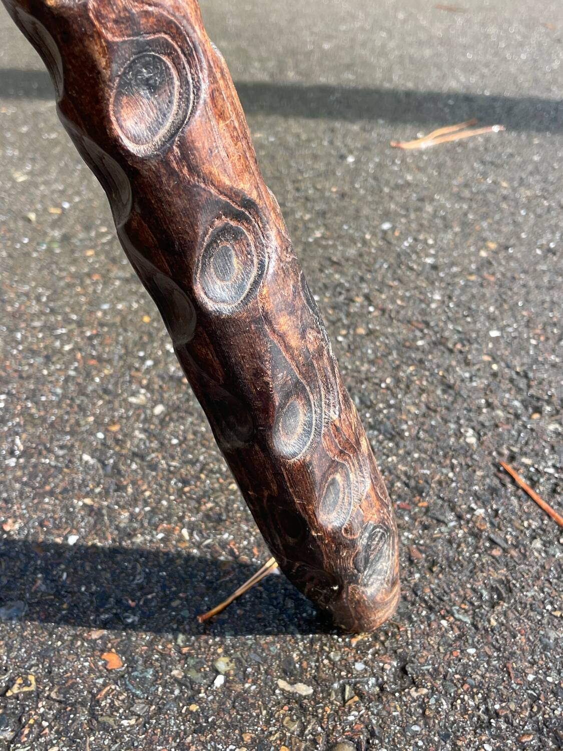 Brutalist low tripod wooden stool