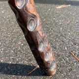 Brutalist low tripod wooden stool