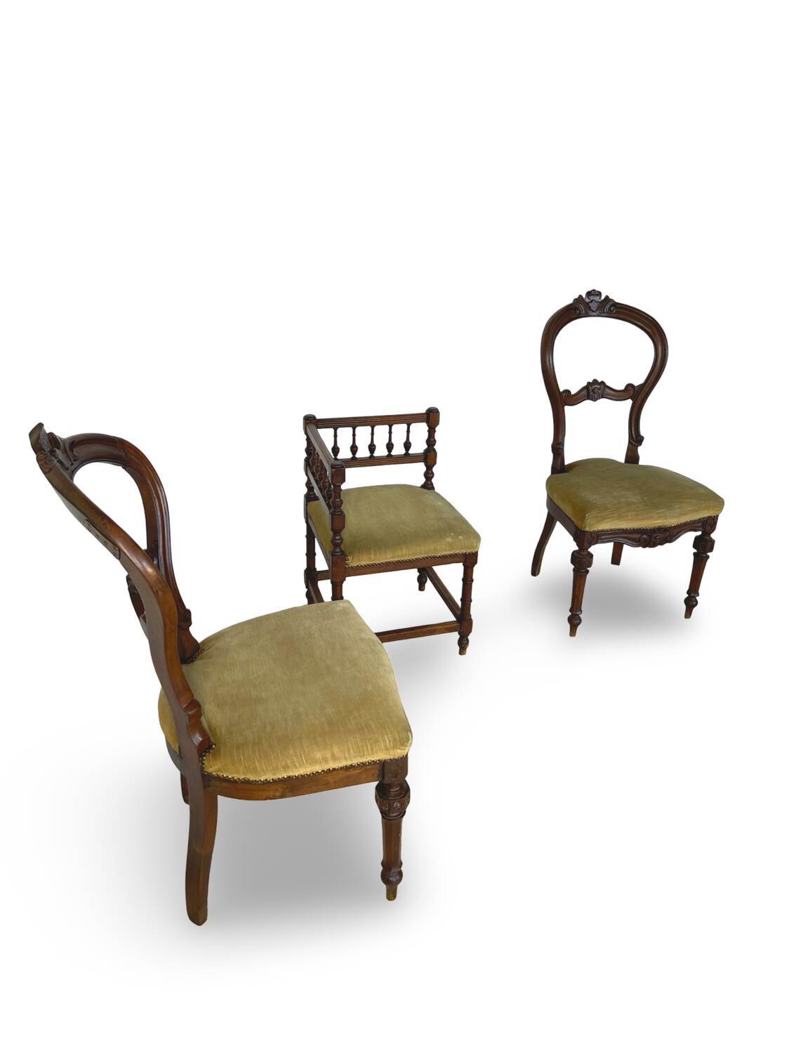 2 chaises et 1 chaise de coin italiennes, années 1950