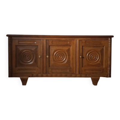 Buffet en chêne massif, travail brutaliste et Art déco , mid-century