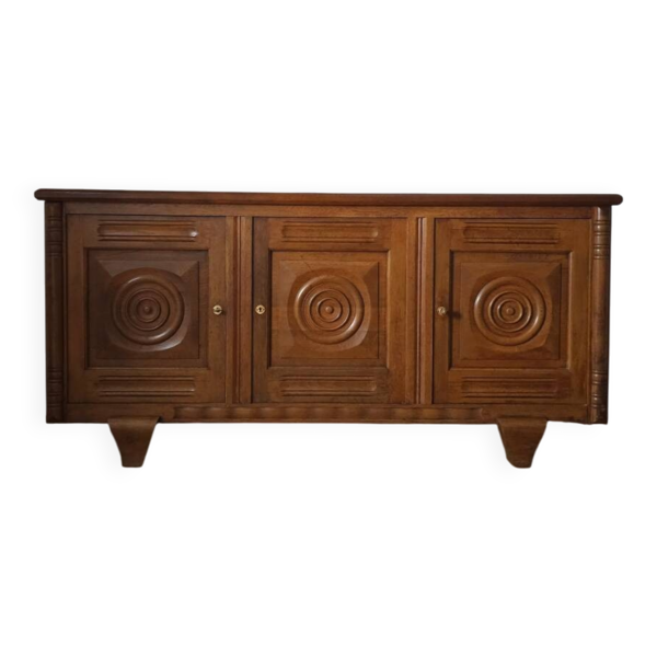 Buffet en chêne massif, travail brutaliste et Art déco , mid-century